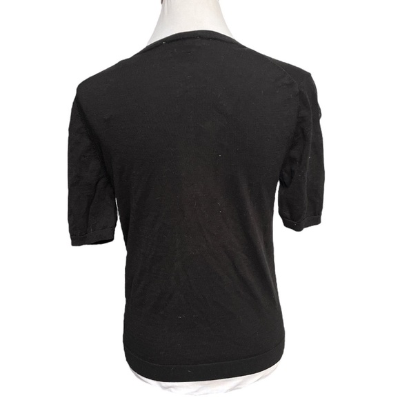 Zara Knit Silk and Cotton Blend Short Sleeve Lightweight Sweater Black Large - Picture 3 of 8